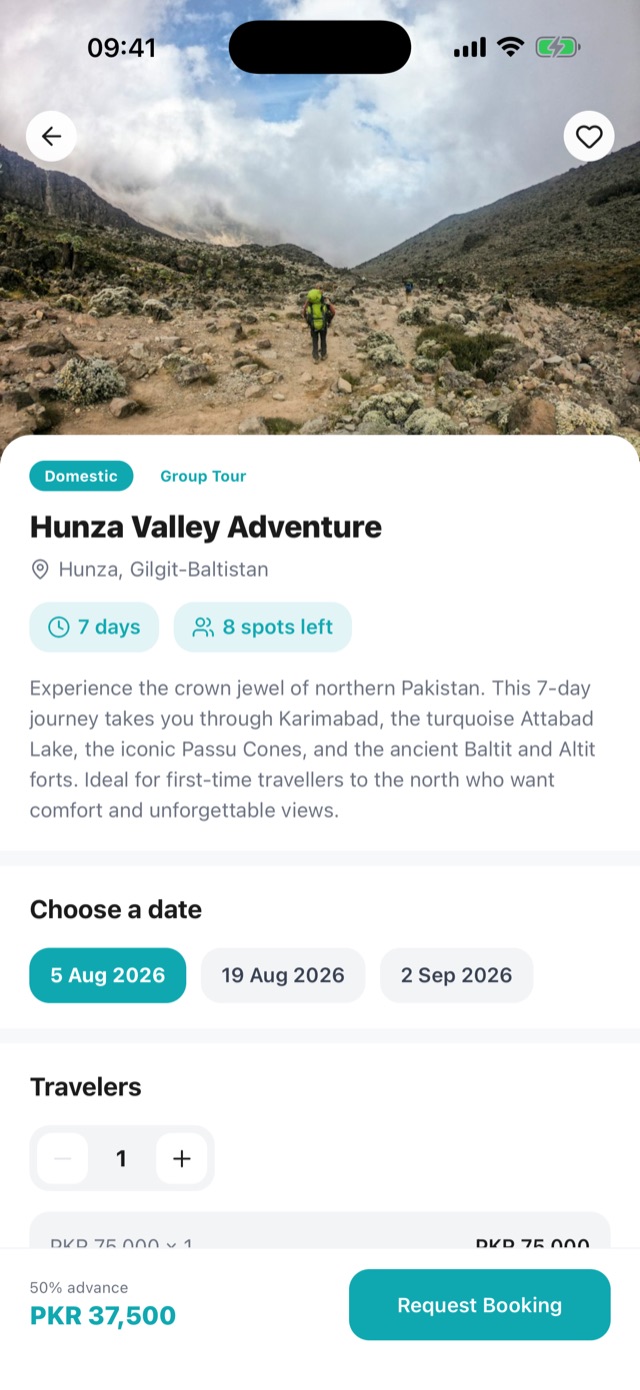 Hunza Valley Adventure trip page with itinerary and booking